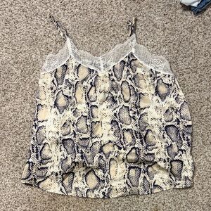SHEIN Snake Print Lace Trim Cami Top - Black and Cream